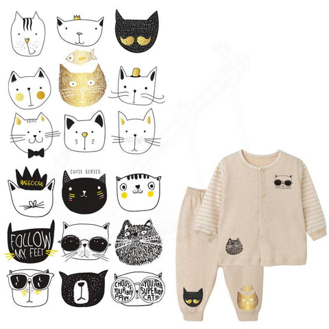 Cartoon Black Graffiti Cat Face Patches